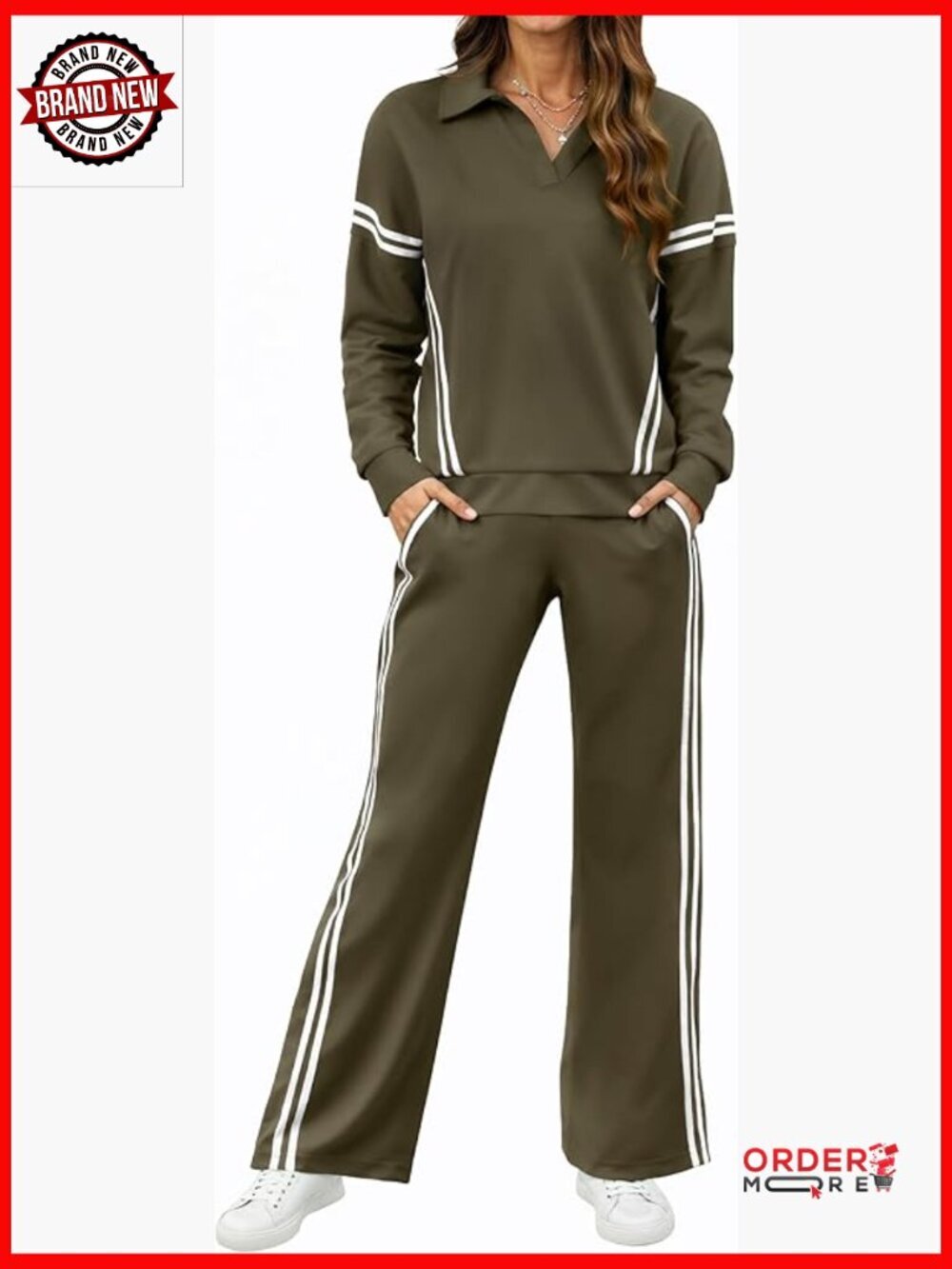 Women's 2-Piece Lounge Set V-Neck Wide Leg Pants with Pockets